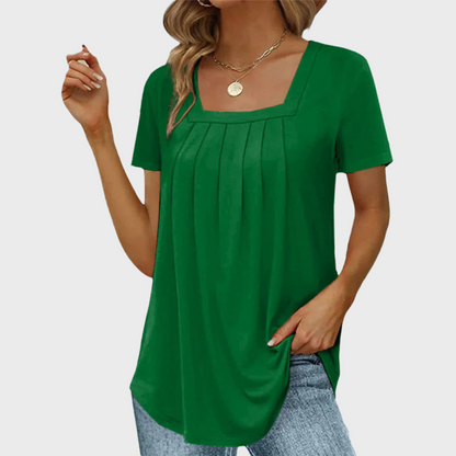 Women's Pleated Blouse Square Neckline