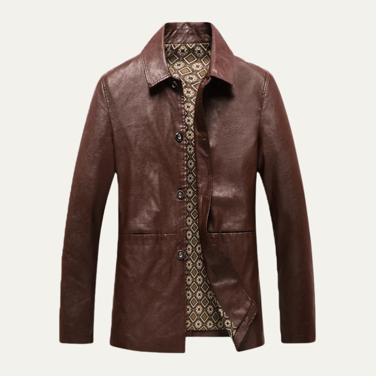Men's Leather Button Up Winter Jacket