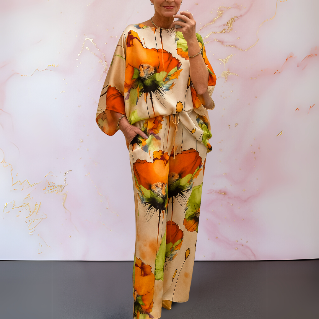 Women's Abstract Floral Print Two Piece Set