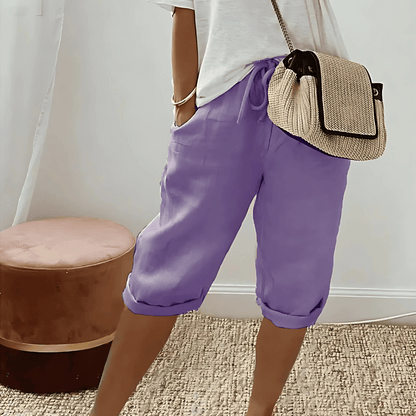 Women's Harem Shorts Cotton Linen Knee Length