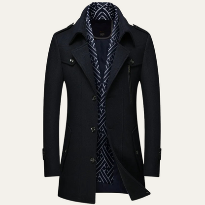 Avebury Men's Double Breasted Trench Coat Waterproof Wool Black - Fashinoza