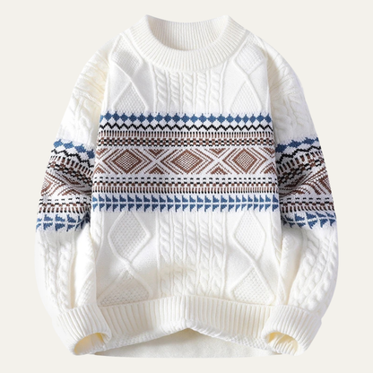 Men's Knit Crewneck Sweater Nordic Pattern Warm - Fashinoza