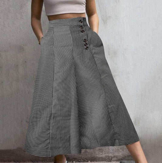 Women's High Waist Wide Leg Striped Pants - Fashinoza