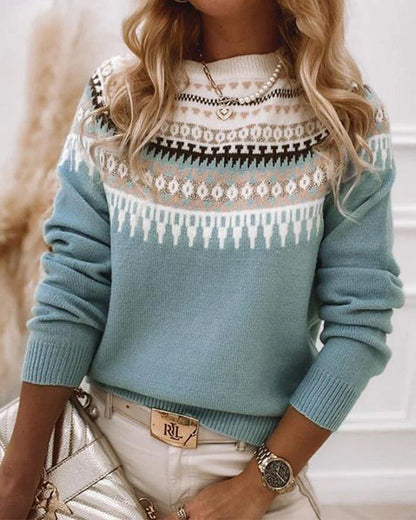 Women's Long Sleeve Geometric Sweater - Fashinoza
