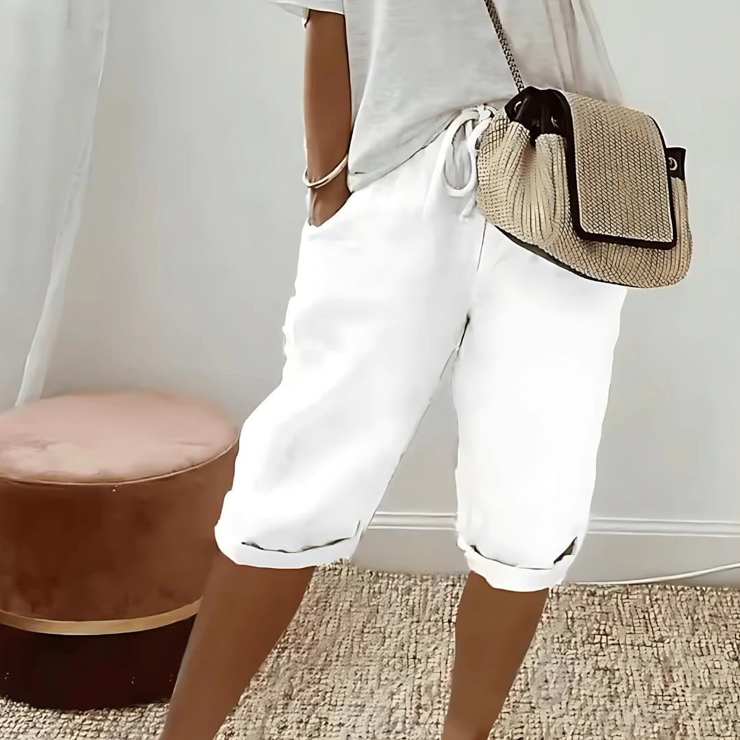 Women's Harem Shorts Cotton Linen Knee Length
