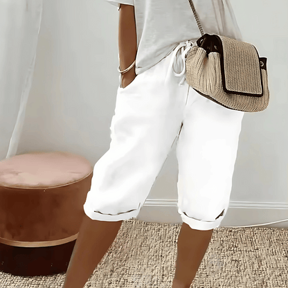 Women's Harem Shorts Cotton Linen Knee Length