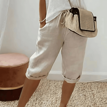 Women's Harem Shorts Cotton Linen Knee Length