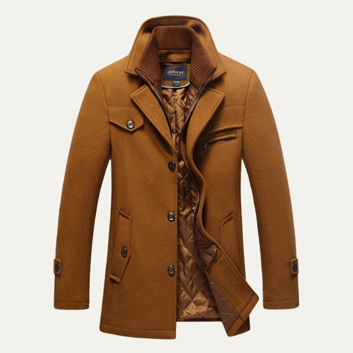 Men's Wool Blend Trench Coat Quilted Lining - Fashinoza