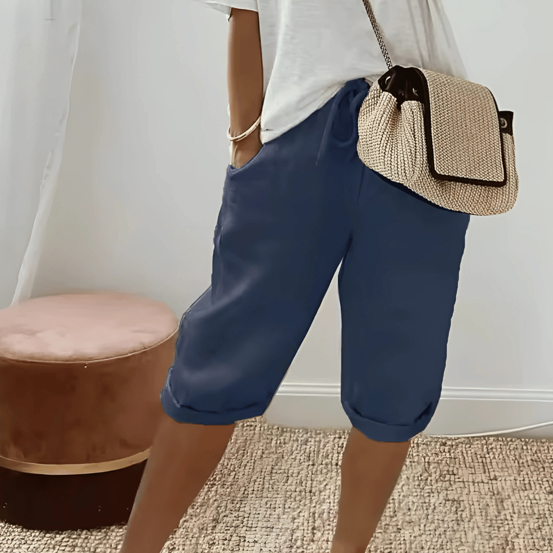 Women's Harem Shorts Cotton Linen Knee Length