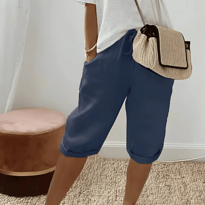 Women's Harem Shorts Cotton Linen Knee Length