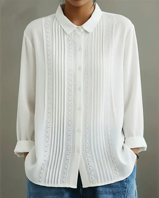Women's Long Sleeve Peter Pan Collar Shirt Solid Color - 
Fashinoza