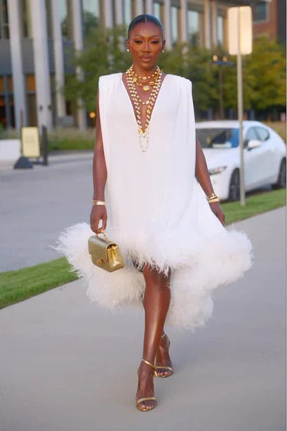 Women's V-Neck Dress Textured Hem - Fashinoza
