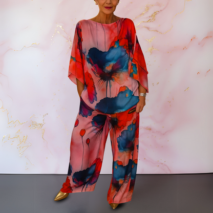 Women's Abstract Floral Print Two Piece Set