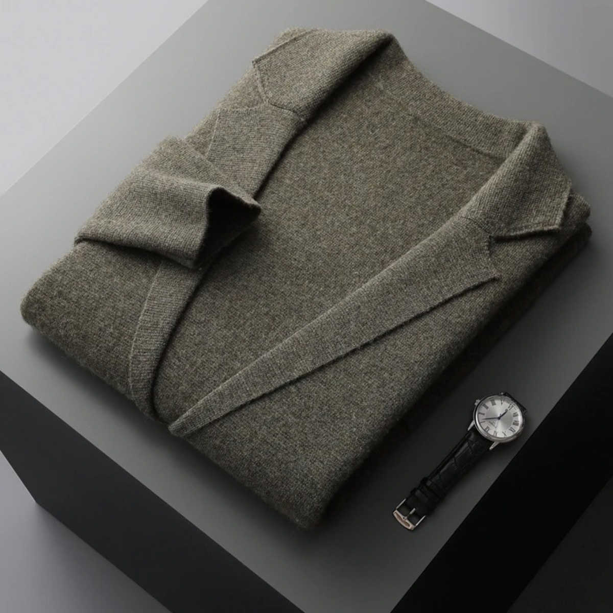 Men's Wool Cardigan Blazer Open Front Charcoal Grey