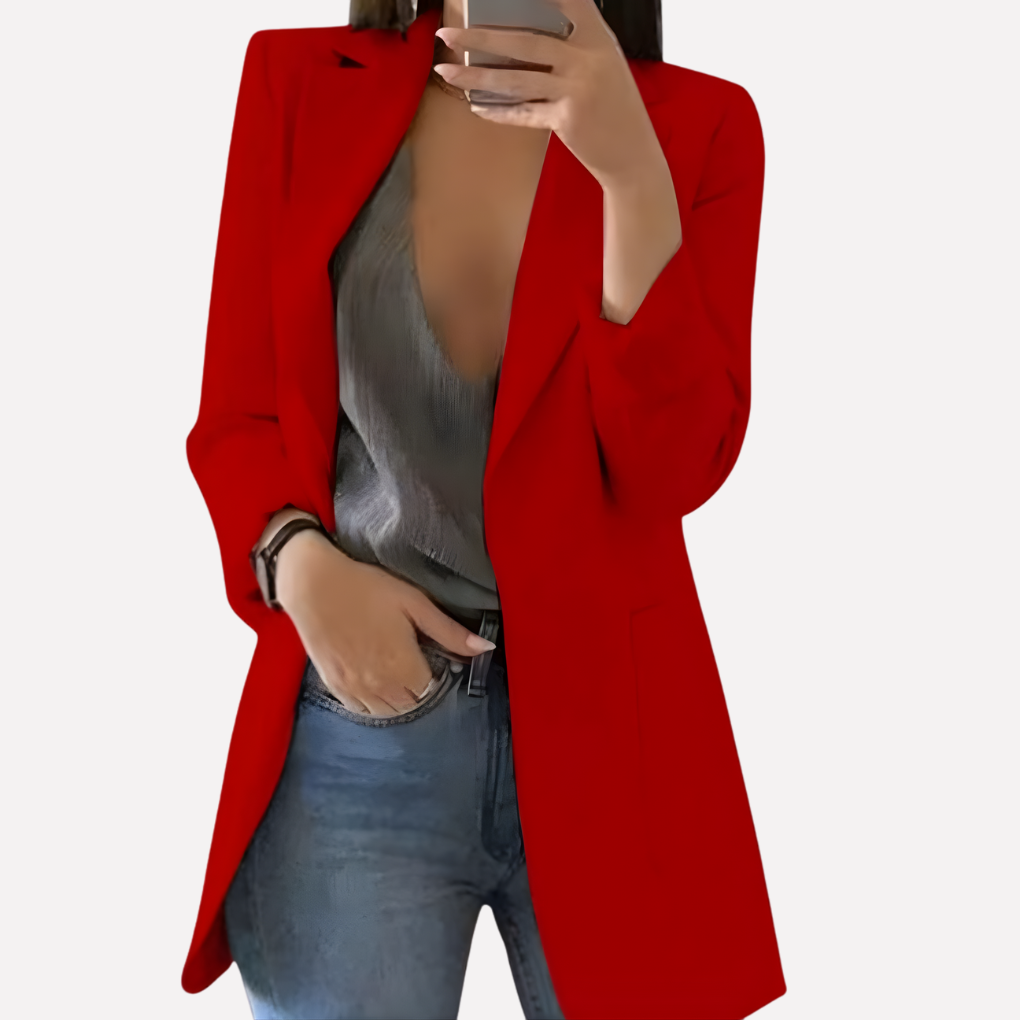 Women's Front Pocket Blazer Structured Everyday Jacket
