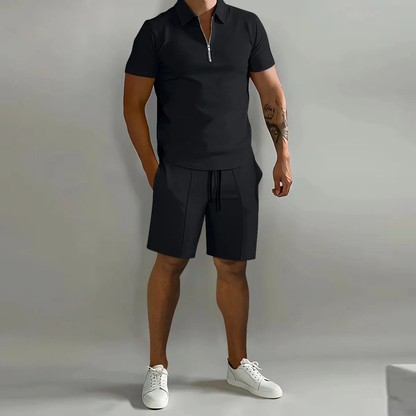 Men's Polo Shirt And Shorts Set Black