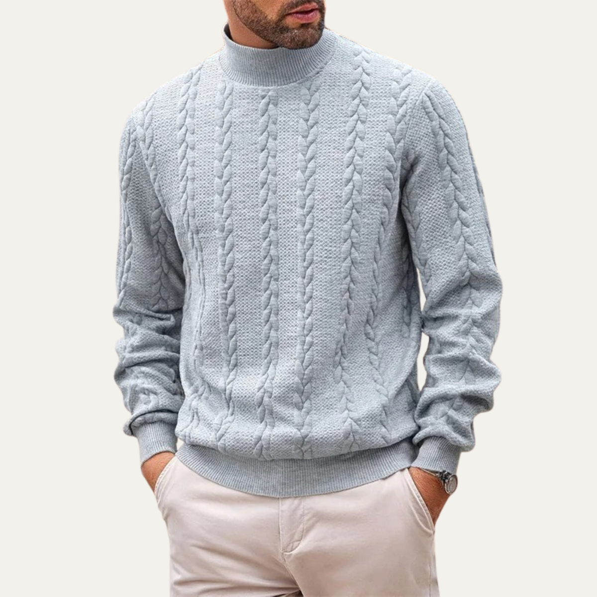Men's Cable Knit Turtleneck Sweater Ribbed Warm