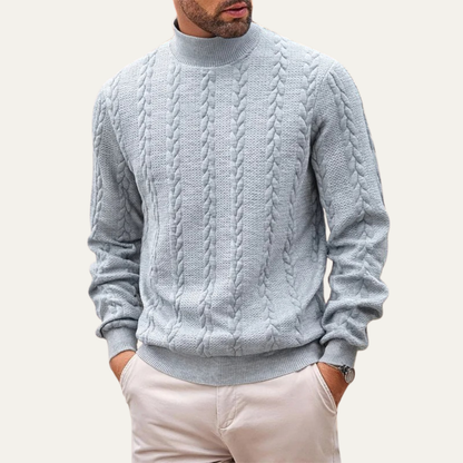Men's Cable Knit Turtleneck Sweater Ribbed Warm