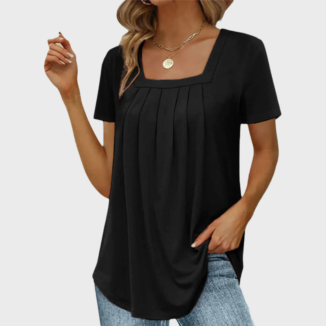 Women's Pleated Blouse Square Neckline