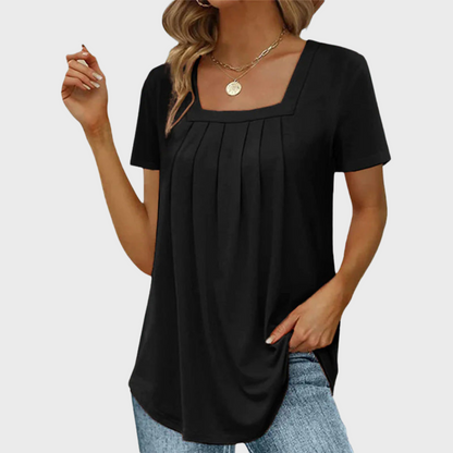 Women's Pleated Blouse Square Neckline
