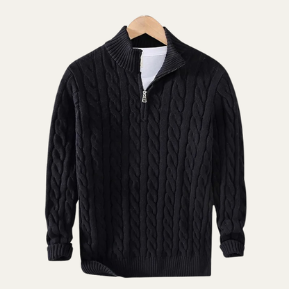 Men's Cotton Cable Knit Sweater Half Zip Natural