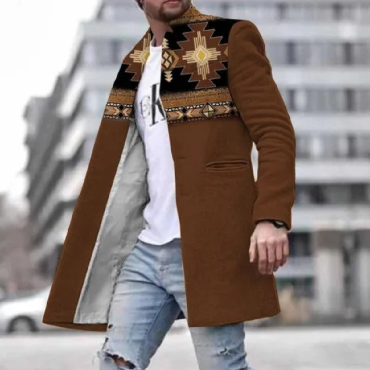 Men's Wool Blend Long Winter Coat Red