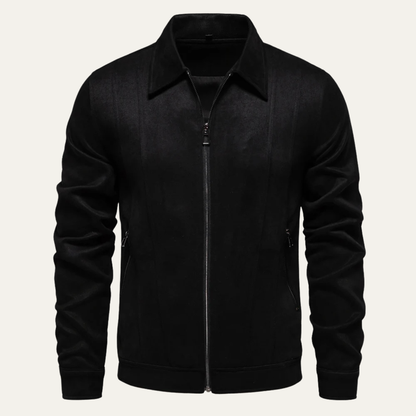 Men's Leather Biker Jacket Zip Up Black