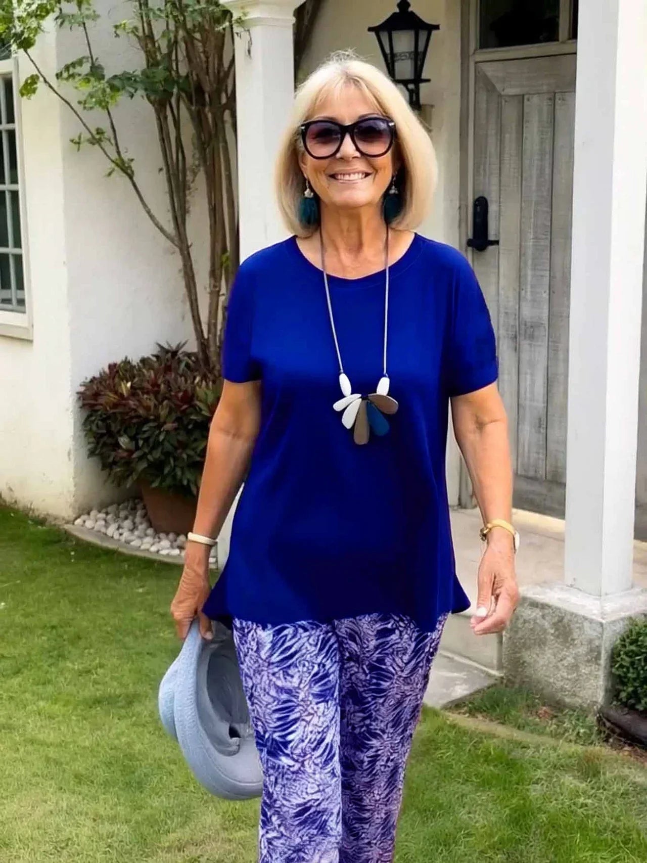 Women's Short Sleeve Patterned Two Piece Set