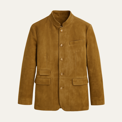Men's Suede Blazer Jacket Single Breasted Brown - Fashinoza