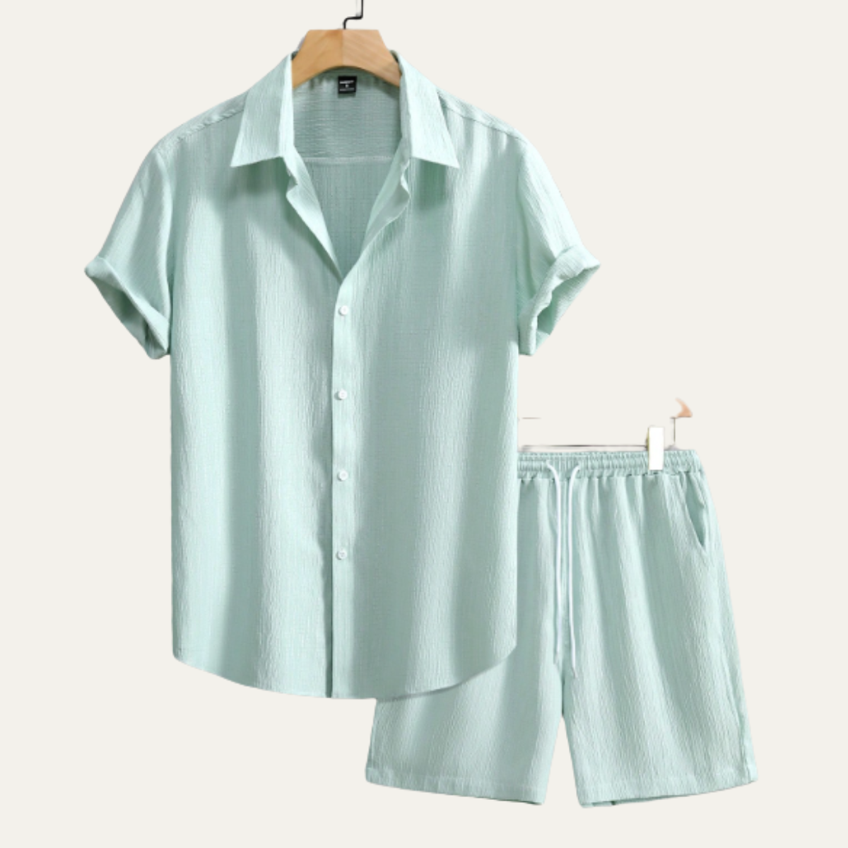 Men's Summer Shirt And Shorts Set Cotton Button Up