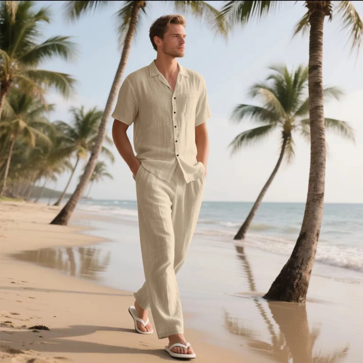Men's Casual Two Piece Suit Lightweight Silver