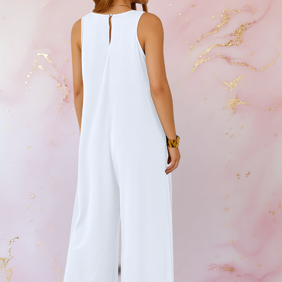 Women's Sleeveless Jumpsuit Wide Leg V-Neck with Pockets
