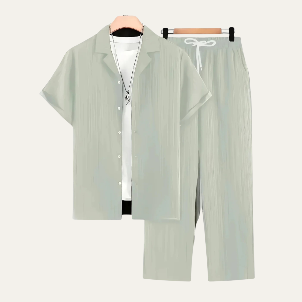 Men's Linen Shirt And Pants Set Lightweight