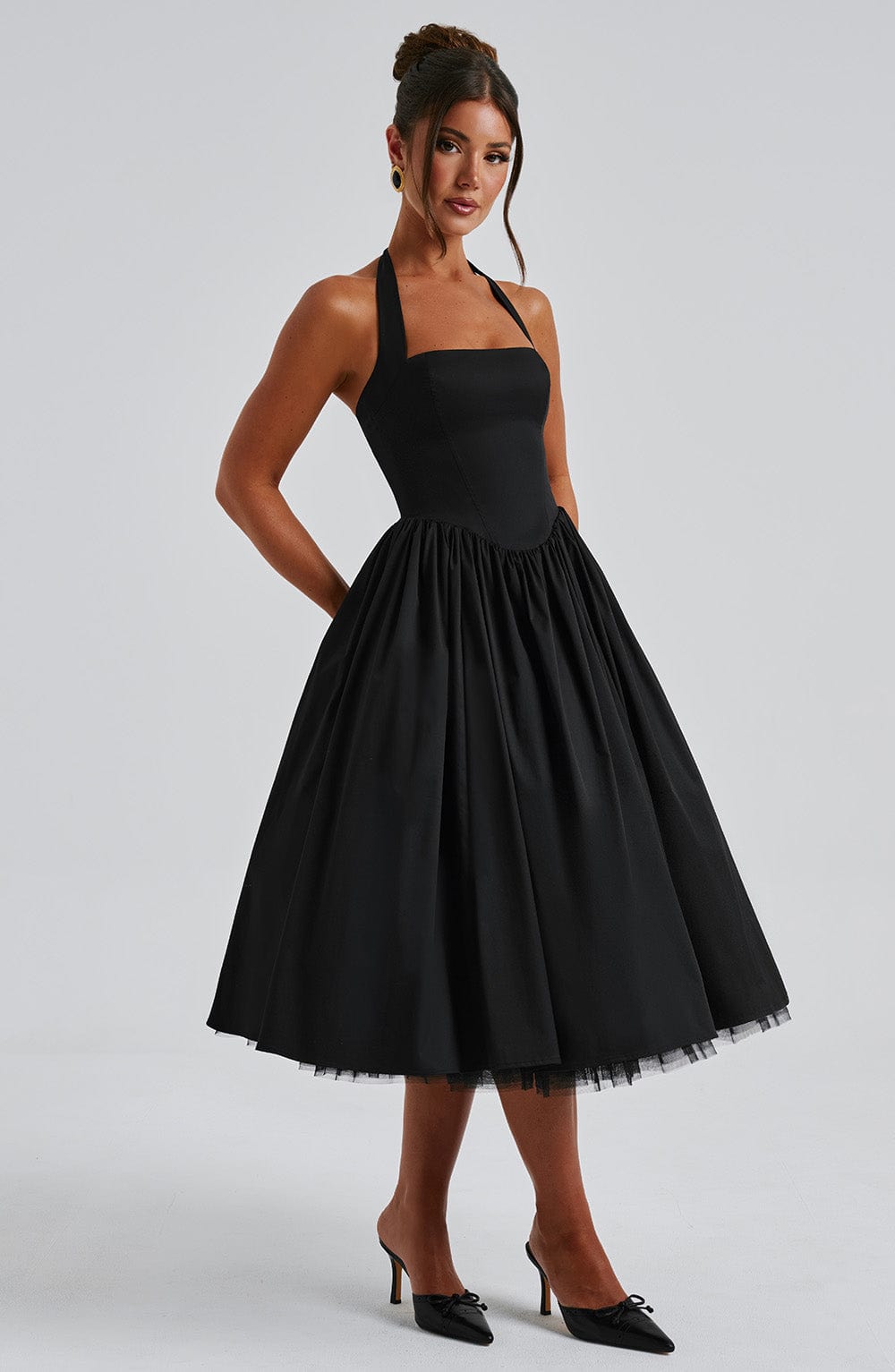 Women's Midi Dress Halter Neck Tulle Hemline