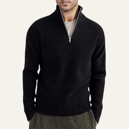 Men's Ribbed Mock Neck Sweater Warm Knit Dark Gray
