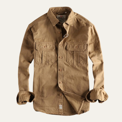 Men's Utility Shirt Jacket Vintage Washed Cotton Casual