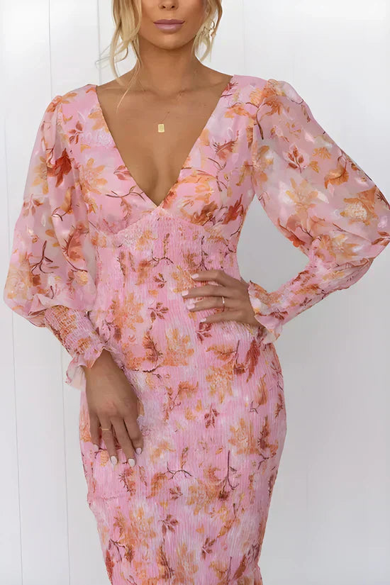 Women's Floral Evening Dress Flowy Draped