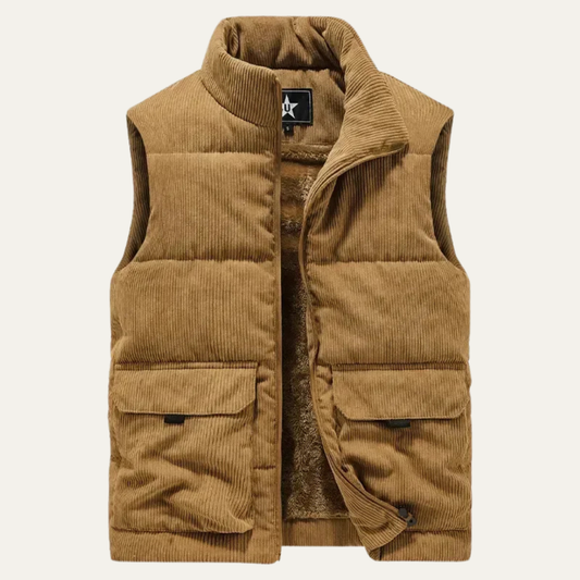 Men's Corduroy Puffer Vest Warm Padded Silver - Fashinoza