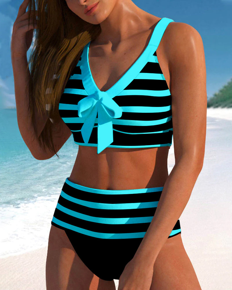 Women's High Waist Striped Bikini Set