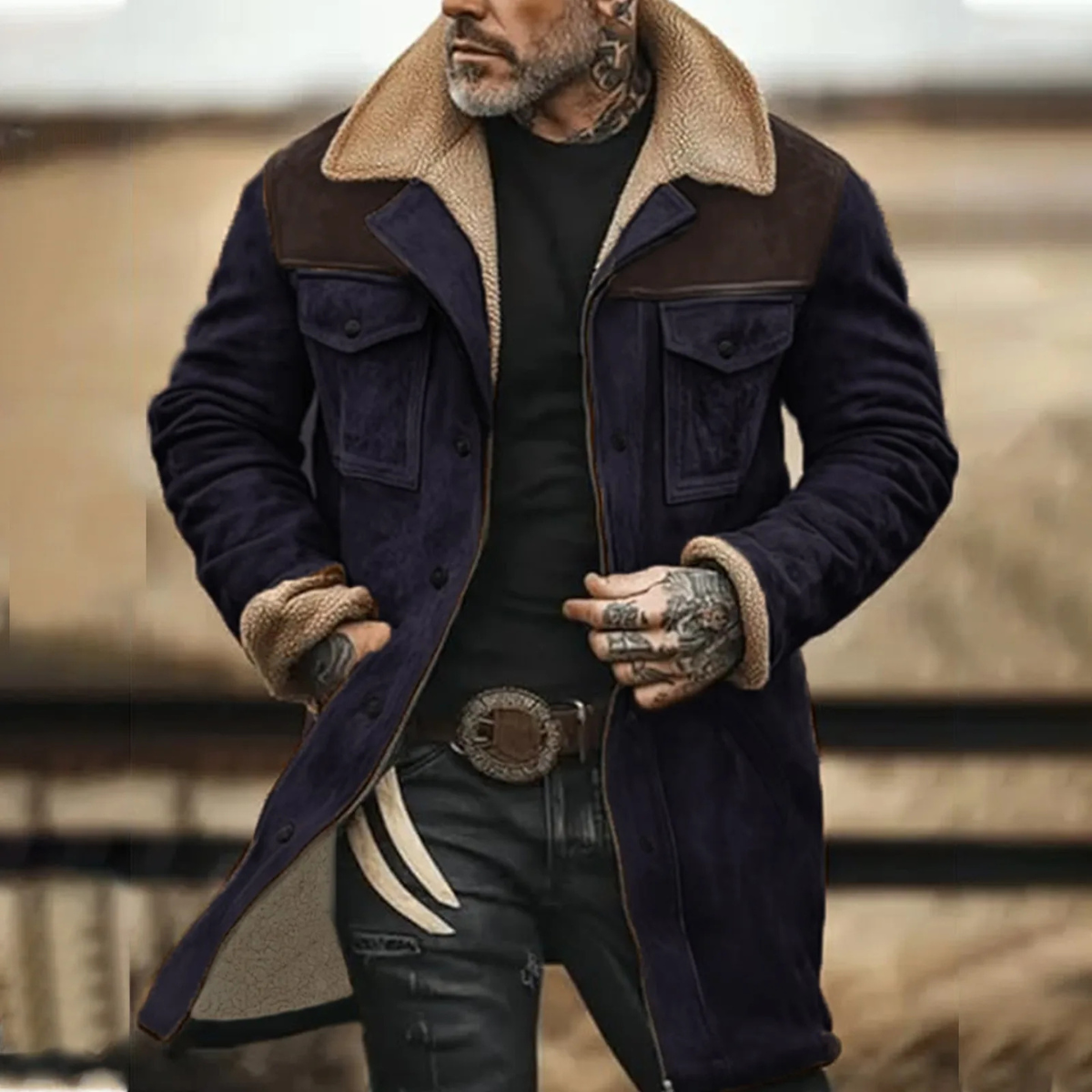 Men's Suede Fleece Lined Jacket With Pockets