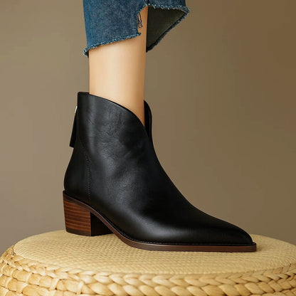 Women's Pointed Toe Boots Smooth Leather Shaft