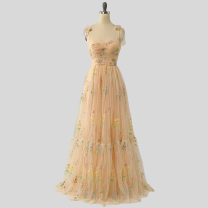 Women's Embroidered Tulle Ball Gown Evening Wear
