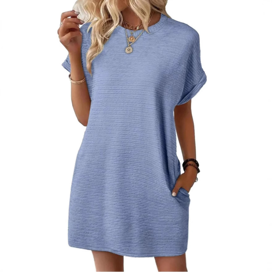 Women's Crew Neck Mini T-Shirt Dress Short Sleeve