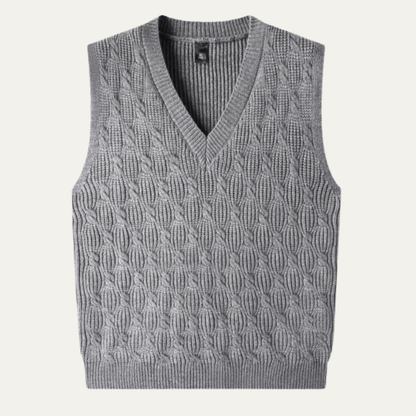 Men's Textured Knitted V Neck Vest - Fashinoza