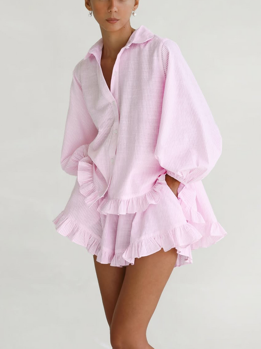 Women's Ruffled And Shorts Set - 
Fashinoza