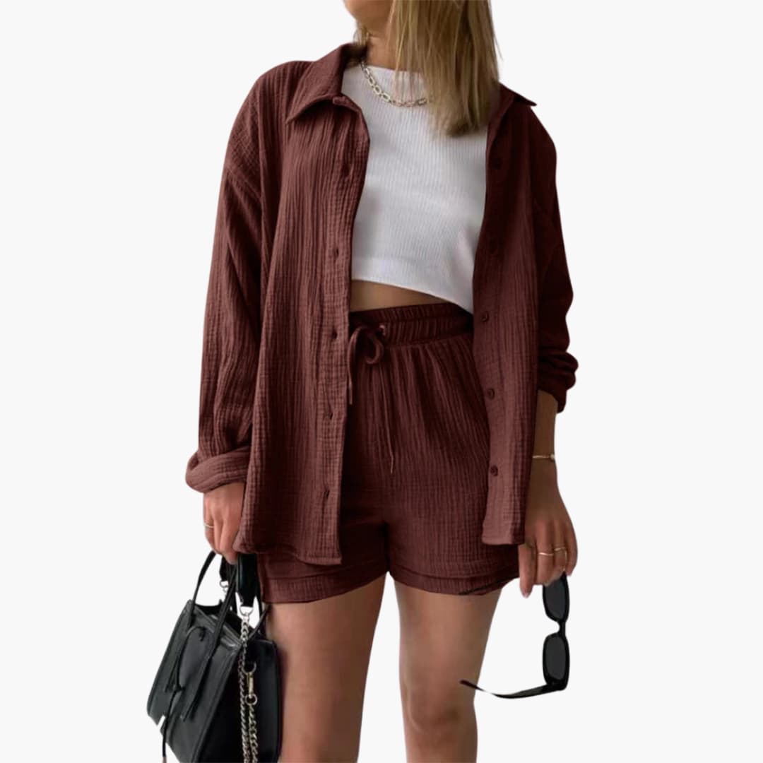 Women's Button Crop Shorts Set