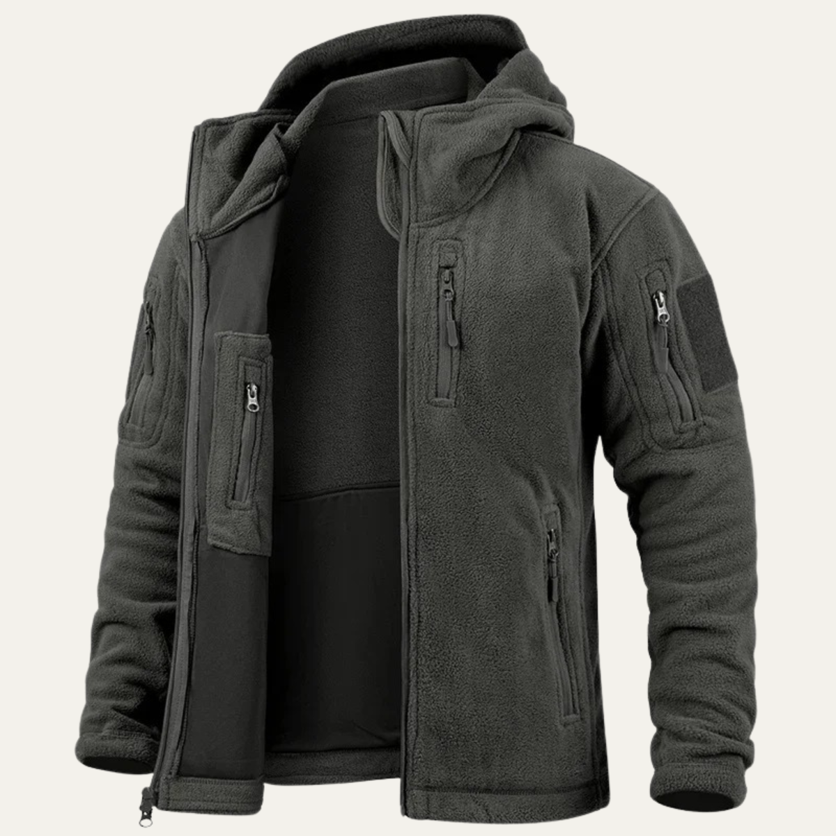 Men's Tactical Fleece Jacket With Hood And Pockets