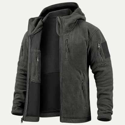 Men's Tactical Fleece Jacket With Hood And Pockets