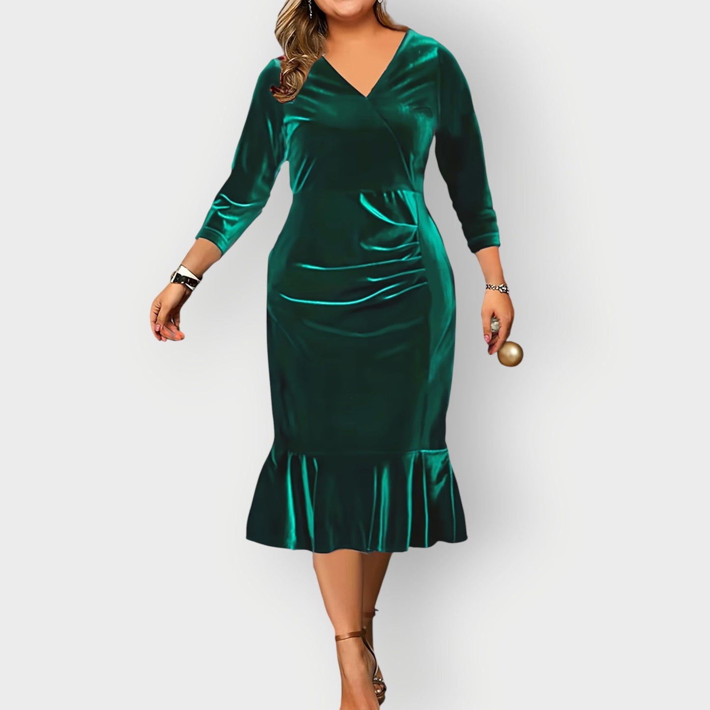 Women's Velvet Ruffle Midi Dress