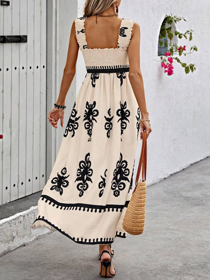 Women's Square Neck Sleeveless Printed Dress